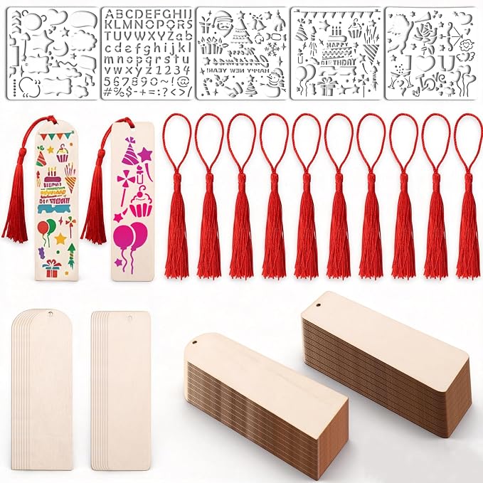 45 Pcs DIY Bookmarks Making Kit, 20 Blank Wooden Bookmarks by Unknown