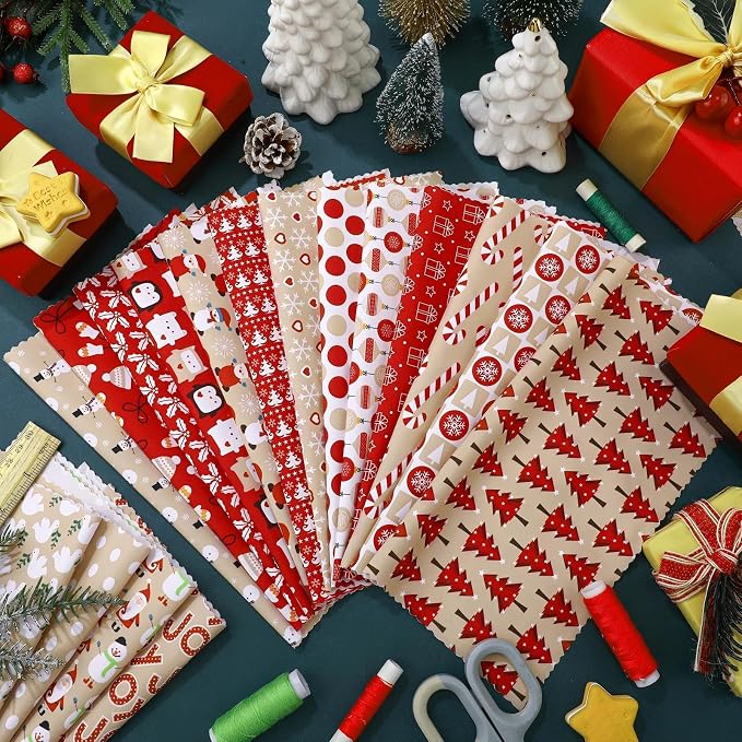 HunnmingRe 20 Pcs 10''x10'' Christmas Hot Cocoa Quilting Fabric Square Santa - Image 4