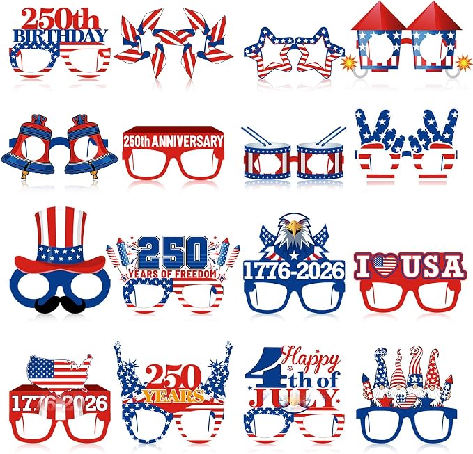 Pajean 48 Pcs USA Patriotic Party Decorations Eyeglasses 250th Anniversary by Pajean