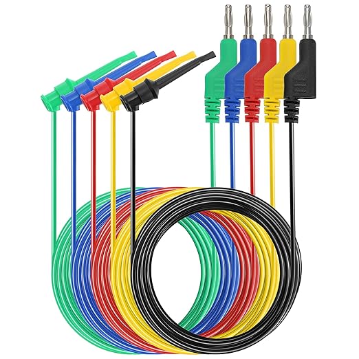 Sumnacon Multimeter Test Lead Set - 5Pcs Stackable Banana Plug to Test Hook Wire Cable Kit with Protective, Flexible Wire Leads for Electrical Testing 500V/5A 9.8Ft/3M