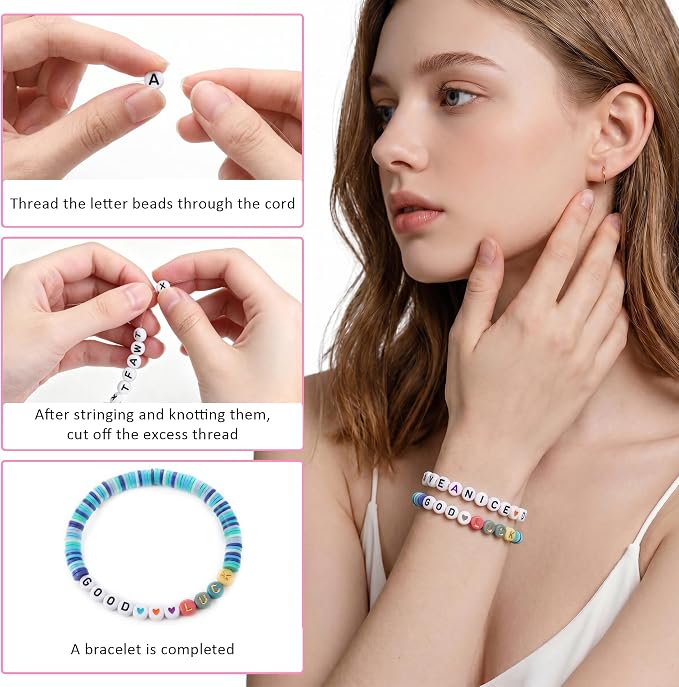 1500PCS Round Letter Beads for Threading, 4 x 7 MM Alphabet Beads and Colourful - Image 5