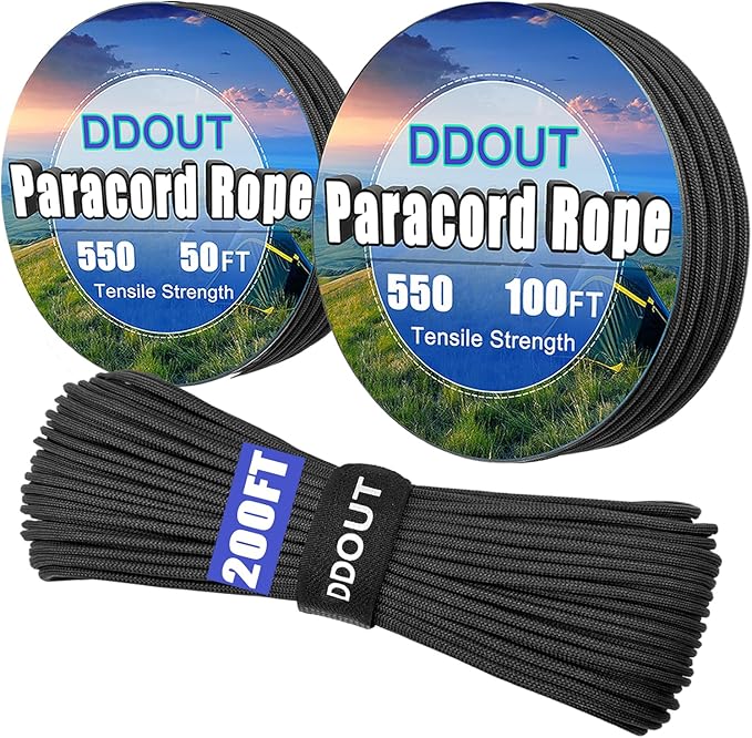 Paracord Nylon Rope with 7-Strand Core, 10 Colors and 50/100/200 ft, Type III Parachute Cord 4mm for Camping, Survival, Hiking, DIY, Crafting, Outdoor Utility Black 100ft