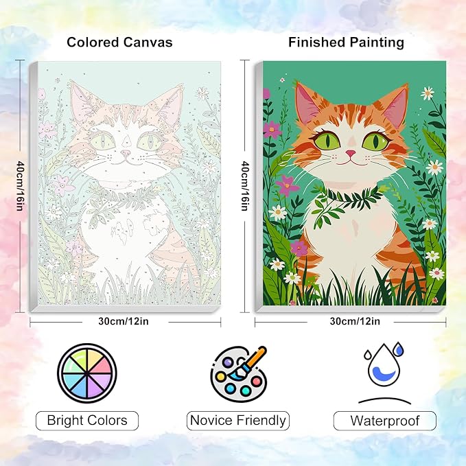 Yezavesu 12x16 Inch Cat Framed Paint by Numbers Kit - Image 3