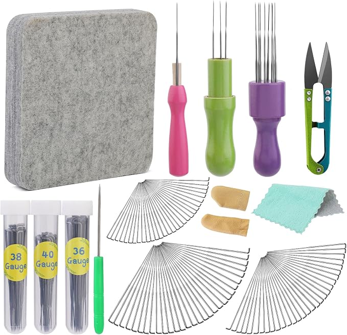 99 Pcs Needles Felting Tools Kit Soft 6"x6" Needle Felting Pad by SOCNITC