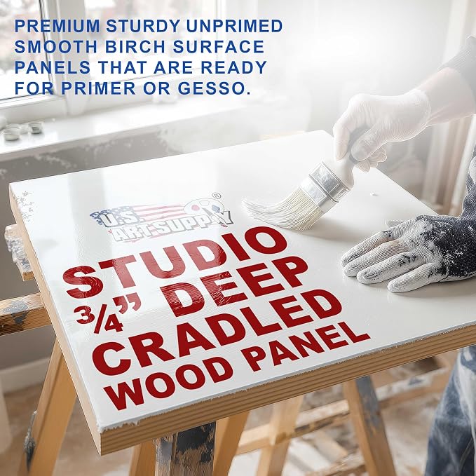 U.S. Art Supply 08" x 08" Unfinished Cradled Wood Panels - Image 3