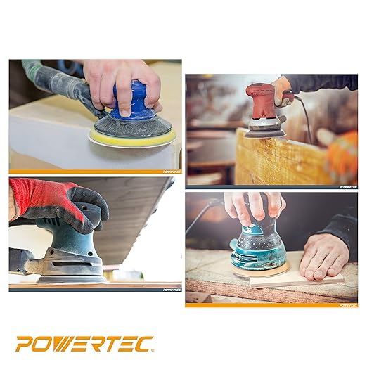 POWERTEC 45100, 100 Pack, 6"x 8 Holes, A/O Hook & Loop Sanding Disc | 40, 80, 120, 220, 320, Assorted Grits, Red