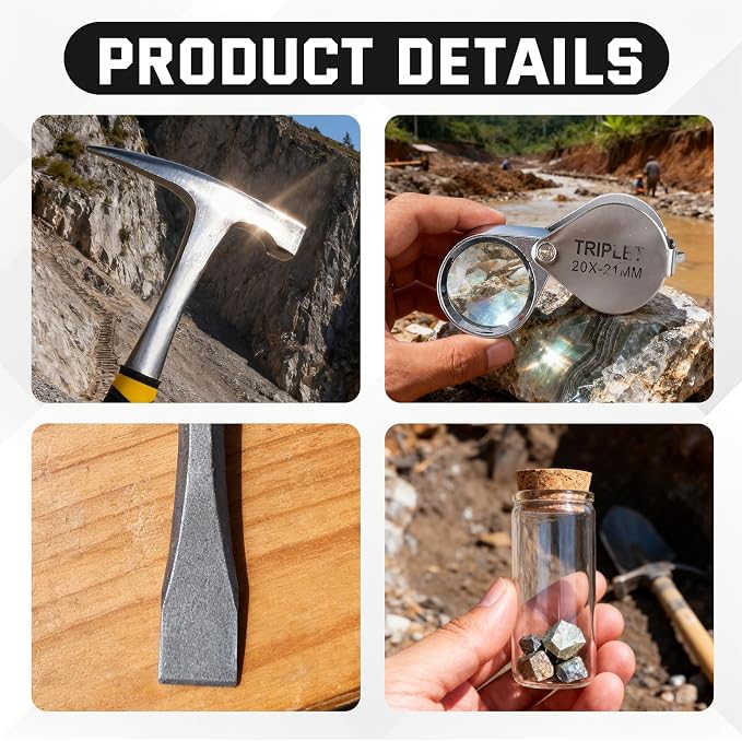 Geology Rock Pick Hammer Kit – 25PCS Rock Hammer Kit, Complete Geology Kit - Image 3