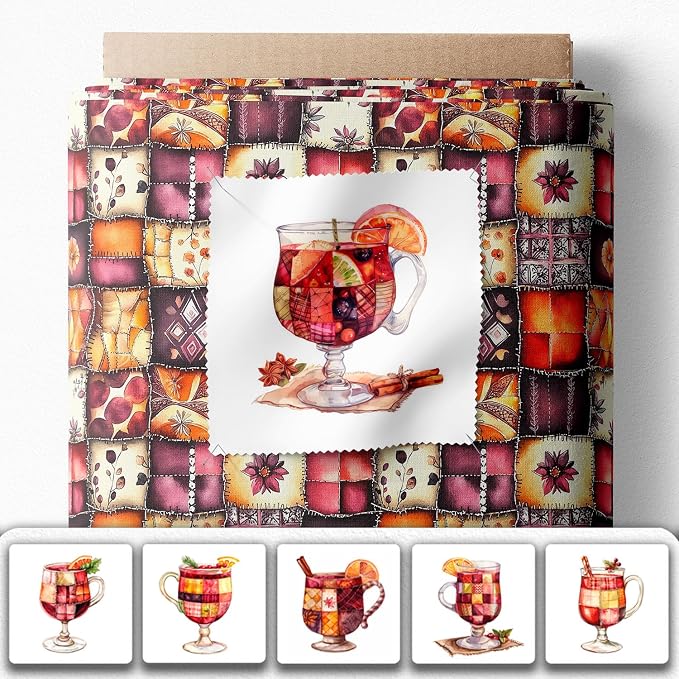Patchwork Mulled Wine Cotton Fabric Panel – 6 Designs + Bonus Sheet 29.5×19.6 - Image 2