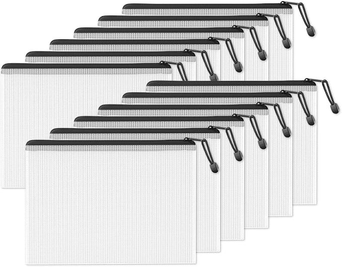 SUNEE Plastic Mesh Zipper Pouch 9.2x12.5 in, Extra Large Water-Resistant Zip Bag by SUNEE