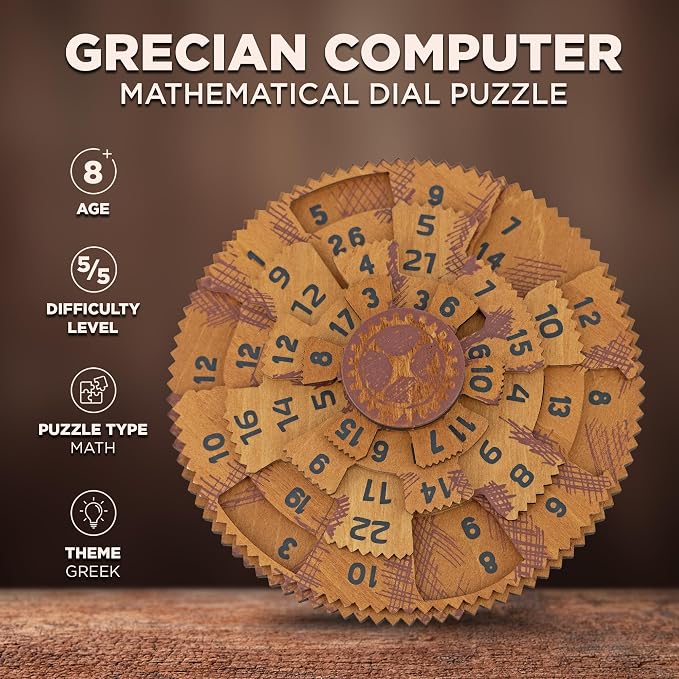Project Genius Grecian Computer Mechanical Math Puzzle, Wooden Brainteaser Gift - Image 3