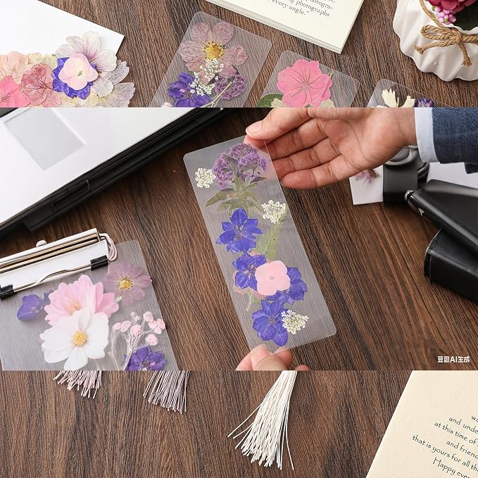 Fuyoooo 376 Pcs Pressed Flowers Bookmark Making Kit, DIY Bookmark Laminating - Image 5