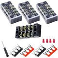 Terminal Block (4 Sets) 4Pcs 4 Positions Dual Row 600V 25A Screw Terminal Strip Blocks with Cover&4Pcs Pre-Insulated Barrier Termina Block Strip& 16Pcs Insulated Fork Wire Connector