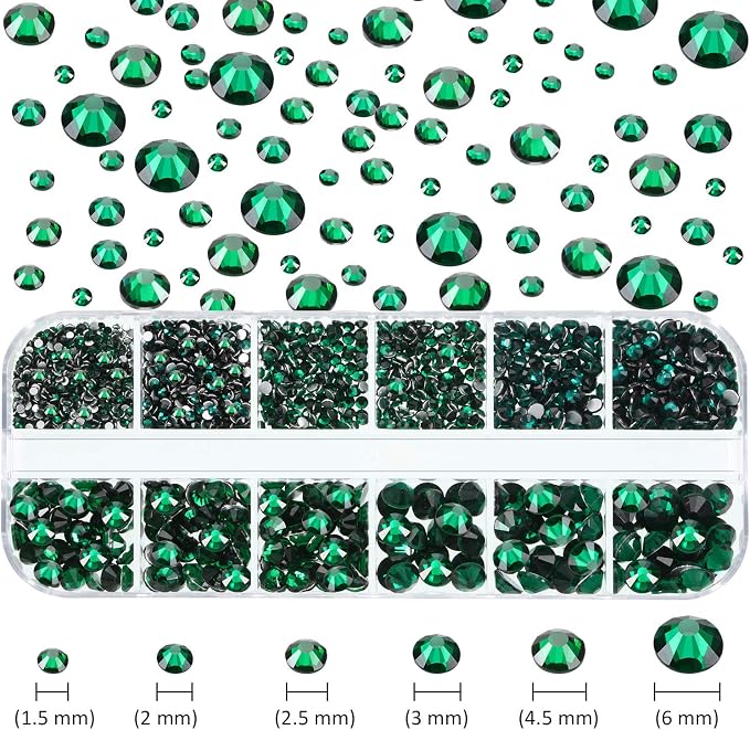 TecUnite 2000 Pieces Flat Back Gems Round Crystal Rhinestones 6 Sizes - Image 2