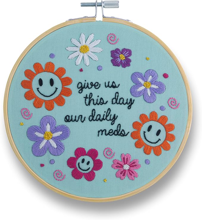 FUNATIC Give Us This Day Our Daily Meds Embroidery Kit | Funny Beginner Needle by FUNATIC
