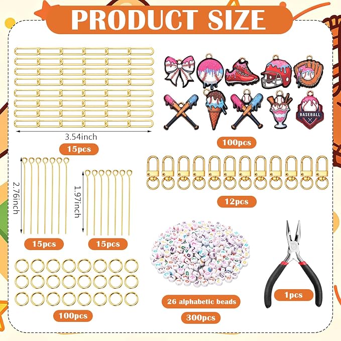 CraftyDream 558 Pcs Ice Cream Drip Baseball Keychain Baseball Party Favors DIY - Image 2