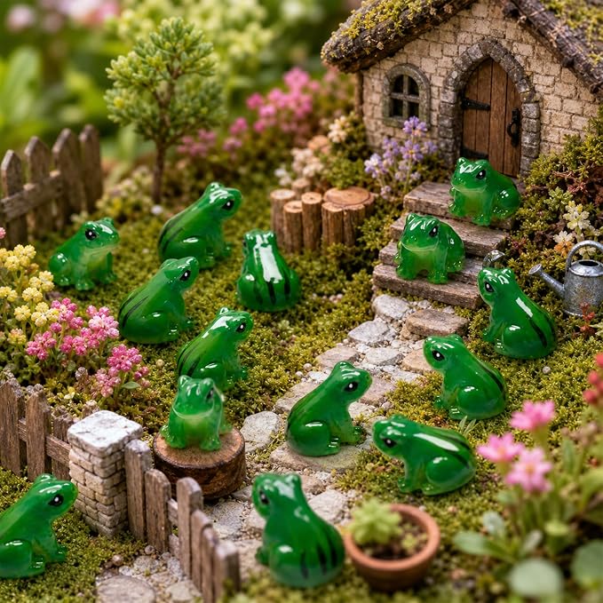 Exasinine 50 Pcs Mini Frogs Resin Green Frog Miniature Figurines Animals Model - Image 5