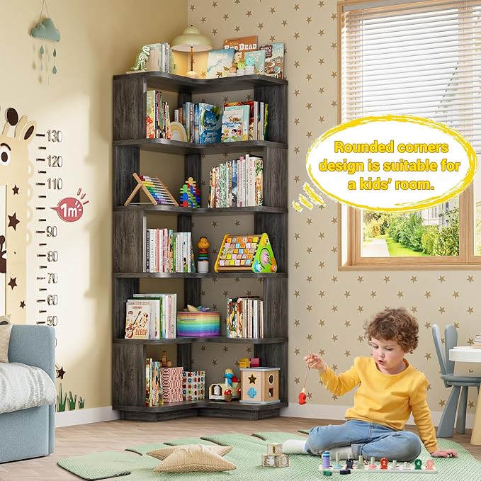 Armocity Corner Book Shelf, 6-Shelf L Shaped Corner Bookshelf - Image 6