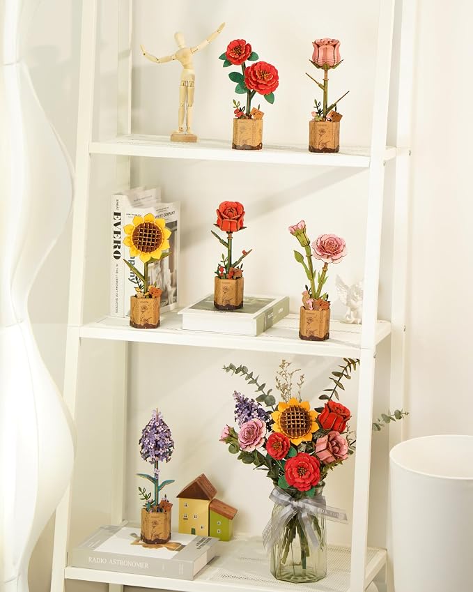 rowood 3D Puzzle Wooden Flower, DIY Artifical Flower Building Toy Set Craft Kit - Image 5