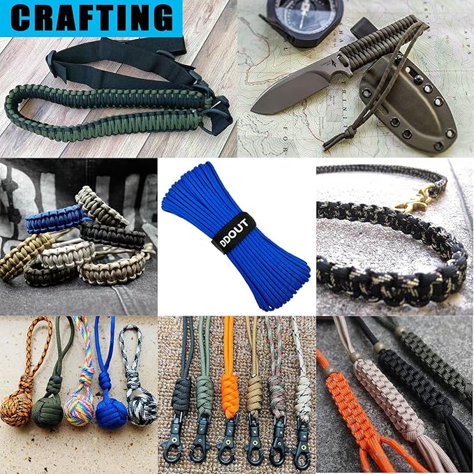 Paracord Nylon Rope Blue 100ft with 7-Strand Core, 10 Colors and 50/100/200 ft, Type III Parachute Cord 4mm for Camping, Survival, Hiking, DIY, Crafting, Outdoor Utility Rope