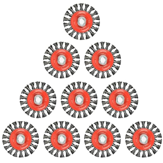 10 PCS - 4 Inch Twist Knotted Wire Wheel Brush for Grinders and Angle Grinder - 5/8 Inch-11 Threaded Arbor - 0.020 Inch Carbon Steel Wire - Heavy-Duty Conditioning for Metal - 4" x 5/8-Inch | 11 UNC