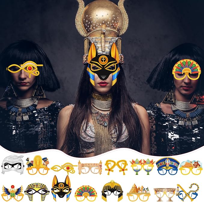 Pajean 32 Pcs Ancient Egyptian Decor Egypt Theme Eyeglasses Paper Glasses Frame - Image 5