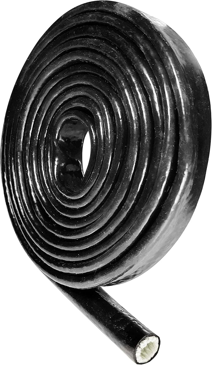 7/8" ID Heat Shielded Fire Thermo Armor Fire Sleeve Silicone Coated Fiberglass for Hose Lines & Electrical Wiring Black, 5 feet