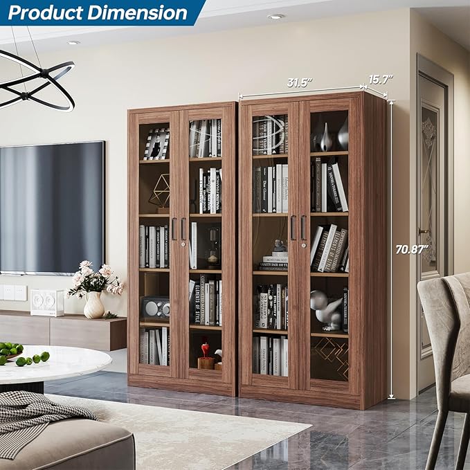 PEUKC Display Cabinet with Glass Doors, 71 Inches Metal Display Case with 4 - Image 3