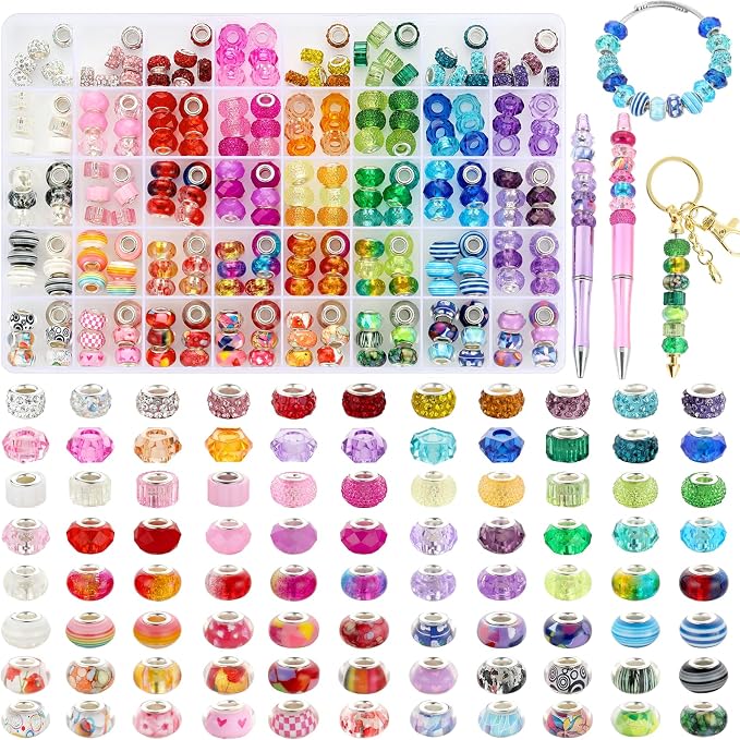 240 Pcs Large Hole Beads, Funtopia 40 Grids Rainbow European Beads - Image 7