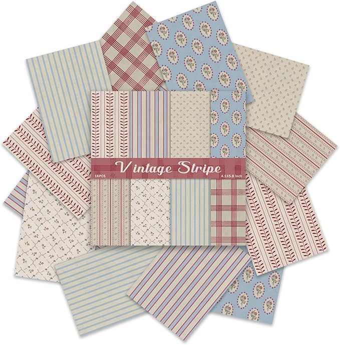 PRSTINCOL Scrapbook Paper, 16 Sheets 4.1x5.8 Inch Vintage Stripe Style - Image 2