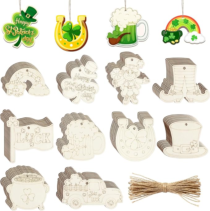 80PCS Wooden St. Patrick's Day Ornaments to Paint Shamrock Cutout Decorations by Sophena