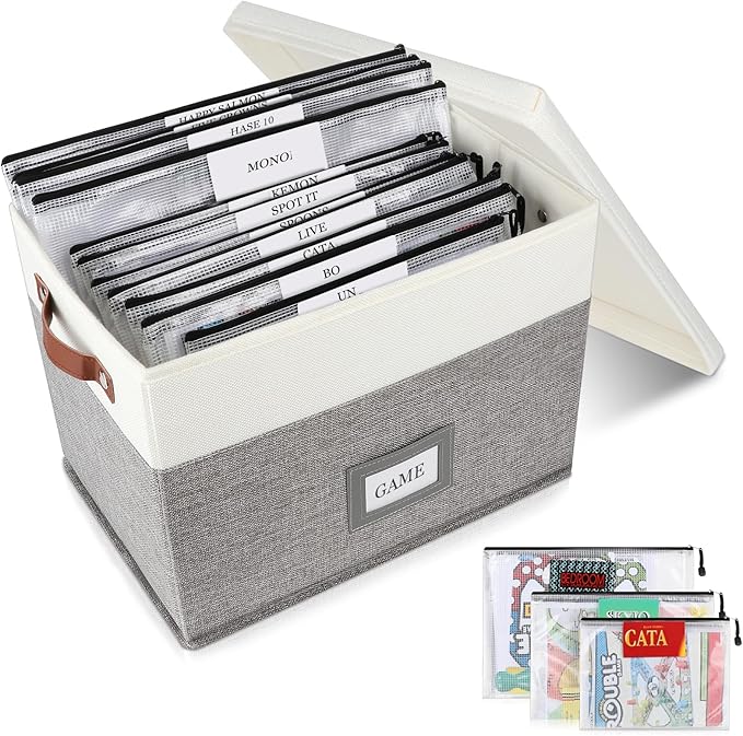 Board Game Organizer with 12pcs Zipper Bags and Writable Stickers, Storage with by HLWGOG