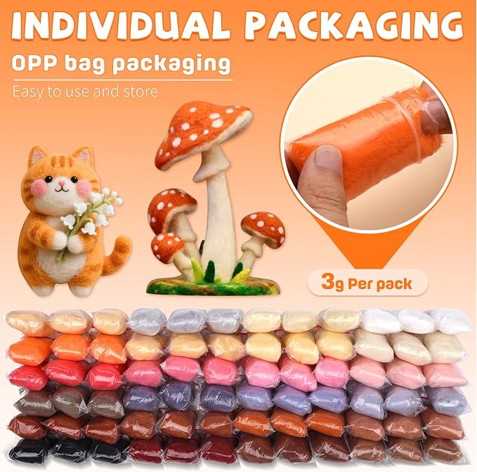 Mayboos 72 Pcs 7.6 oz Needle Felting Wool, 24 Colors Wool Roving Yarn, Fiber - Image 2
