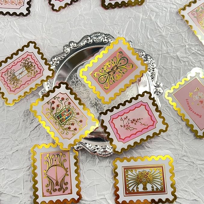 50 PCS Cartoon love stamps Stickers Aesthetic PET Stickers Gold Stamp Decal - Image 3