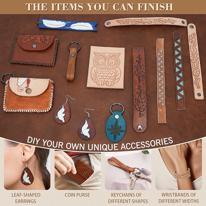UHAPEER 88PCS Leather Crafting Kit: Leather Working Tools and Supplies for Adult, with Stamping Dyeing Carving Tools, Video Tutorial for Beginners to DIY Earring Wallet Keychain Wristband