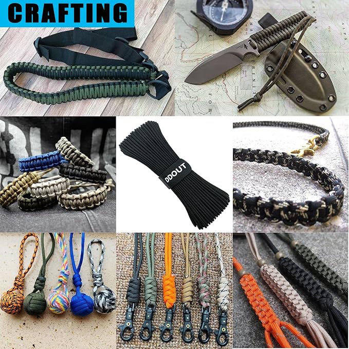 Paracord Nylon Rope with 7-Strand Core, 10 Colors and 50/100/200 ft, Type III Parachute Cord 4mm for Camping, Survival, Hiking, DIY, Crafting, Outdoor Utility Rope Black 50ft