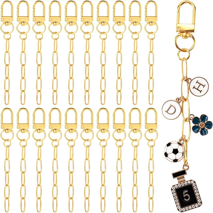 20pcs Gold Keychain Making Kit, Key Ring Swivel Snap Hook Chains, Alloy by Unknown