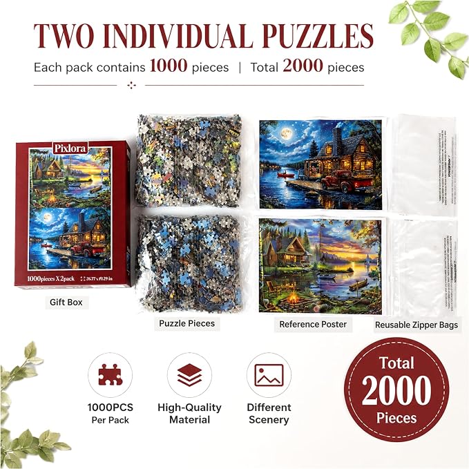 Puzzles for Adults 1000 Pieces, 2 Pack Unique 1000 Piece Lake and Night View - Image 2