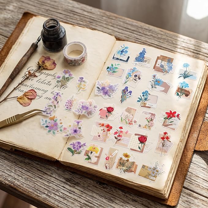 Pengxiaomei 210 Pieces Flower Stickers, Scrapbooking Stickers Self-Adhesive - Image 5
