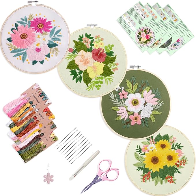Bonroy 4 Sets Embroidery Set for Beginners, Art Craft, Easy Sewing Embroidery by Bonroy