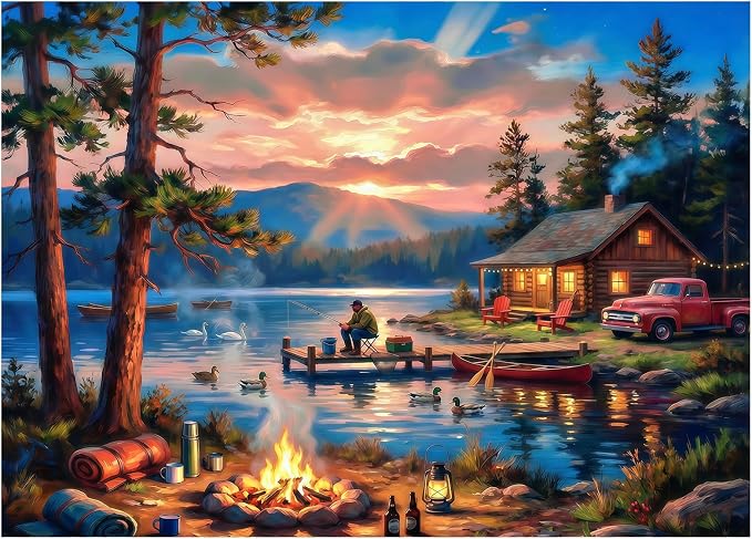 Lakeside Retreat Cabin Puzzles for Adults 1000 Pieces, Impossible Hard by FLYHOUR