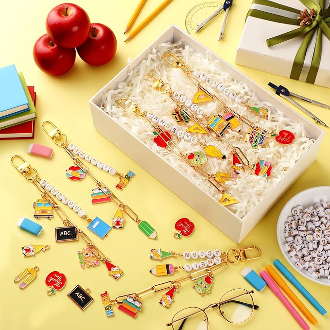 CraftyDream 558 Pcs Teacher Charms Keychain Making Kit Back to School DIY Craft - Image 6