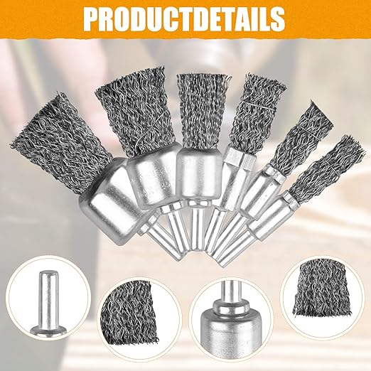 30 Pack Wire End Brush Set, Wire Brush for Drill ,6 Sizes 0.012" Crimped Wire Wheel Drill with 1/4 Inch Shank