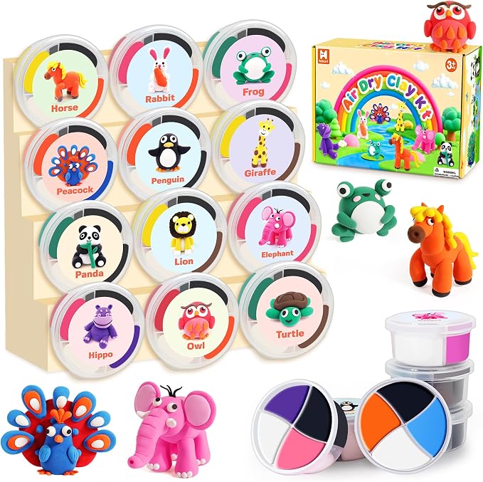 Air Dry Clay Kit for Kids, 12 Animals Modeling Clay for Kids, Molding Clay by Unknown
