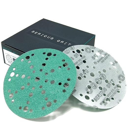 6-Inch 49-Hole 40 Grit Sanding Discs - Heavy-Duty Hook & Loop Film Discs - Sandpaper for Random Orbital Sanders - 25 Pack Box