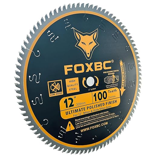 FOXBC 12 Inch Miter Saw Blade 100 Teeth Ultimate Polished Finish Saw Blade for Wood with 1 Inch Arbor