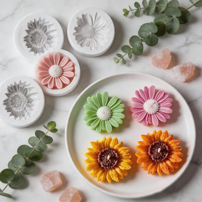 4 Pcs 3D Flower Silicone Molds Daisy Sunflower - Image 3