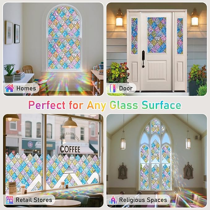 Sunbaby Window Privacy Film Stained Glass Decorative Rainbow Window Cling 3D - Image 5