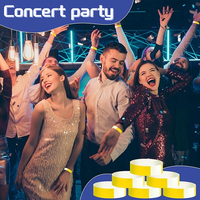 500 Pcs Yellow Paper Wristbands for Events Waterproof Neon Wrist Bands Adhesive Concert Identification Wristbands Hand Bands for Events (Yellow)