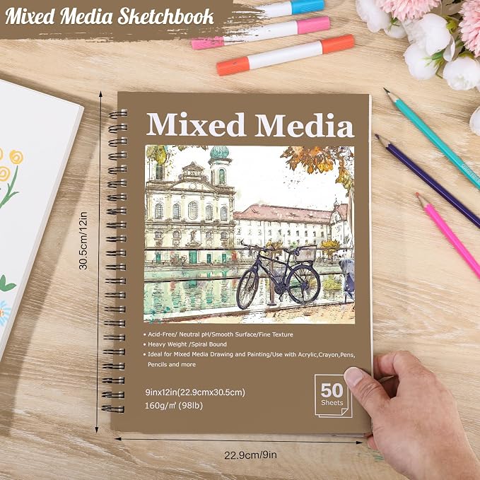 4 Pack Mixed Media Sketchbook, 9x12 inches Drawing Paper Sketch Book, - Image 2