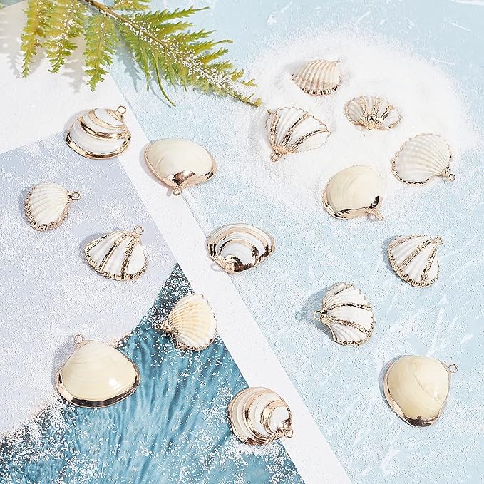 SUNNYCLUE 1 Box 16Pcs Seashell Charms Oval Ocean Beach Spiral Connectors - Image 4
